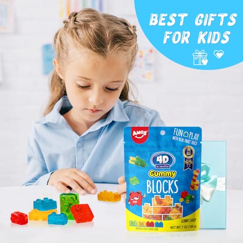AMOS 4D Gummy Blocks Candy Bricks, Edible Building Blocks, Themed Novelty Candy for Kids Birthday Party, Cupcake Topper, Resealable 6.98oz Bag (Pack of 1) - image 6