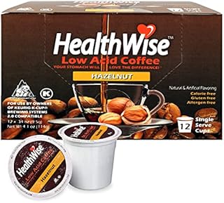 Healthwise Hazelnut Low Acid Coffee K-Cups - Acid Reflux, Heartburn, Gastro Issues - Healthier Coffee For Sensitive Stomachs - Available In 4 Different Flavors - 12 Count (Pack of 1)