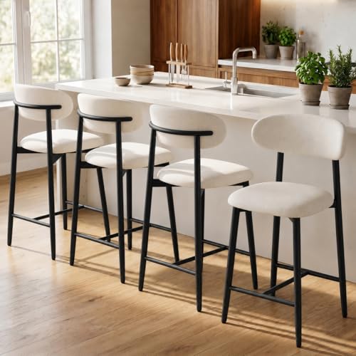 Image of AQO Counter Height Bar Stools Set of 4, Upholstered Counter Stools Modern Barstools with Metal Legs for Kitchen Island Dining Room, Black