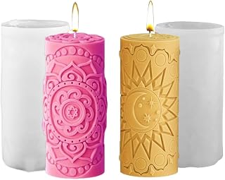 Tone Fun 2Pcs 3D Cylindrical Moon Star Mandala Flower Silicone Molds for Making Candle, Resin, Aromatherapy Candles, Handmade Wax Soap, Home Decor, Craft