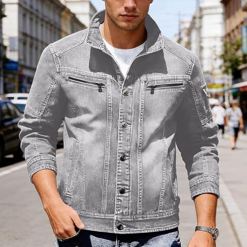 Veste en jean avec trous déchirés et fermeture bouton pression robuste