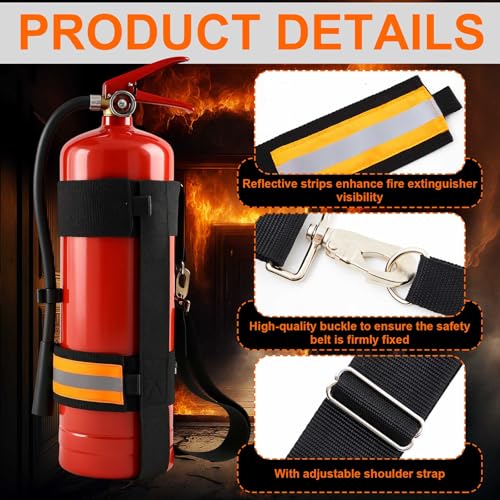 Image of Shyyween 2 Pcs Adjustable Fire Extinguisher Carrying Strap with Reflective Firefighter Gear Water Can Extinguisher Strap High-strength Nylon Webbing with Metal Buckle for Fire Safety (Orange)