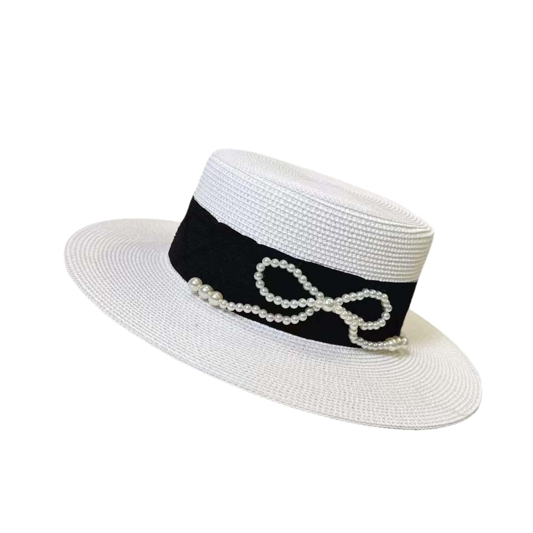 Sombrero de Paja Trenzado de Verano para Mujer,de ala Ancha,Transpirable,con Protección UV y Lazo de Perla,Ligero,para Playa,Vacaciones,Viajes y Actividades Al Aire Libre
