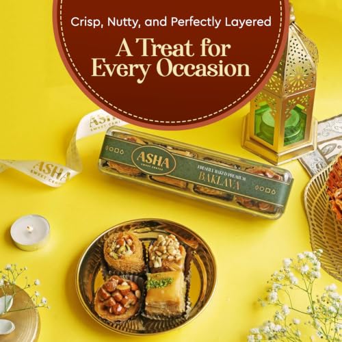 Image of ASHA SWEETS Baklava Assorted Sweets (Pack Of 10 X 100 Grams)| Made with Pure Ghee |Premium Perfect for Gifting and Snacking| Turkish Delight Made With Fresh Ingredients