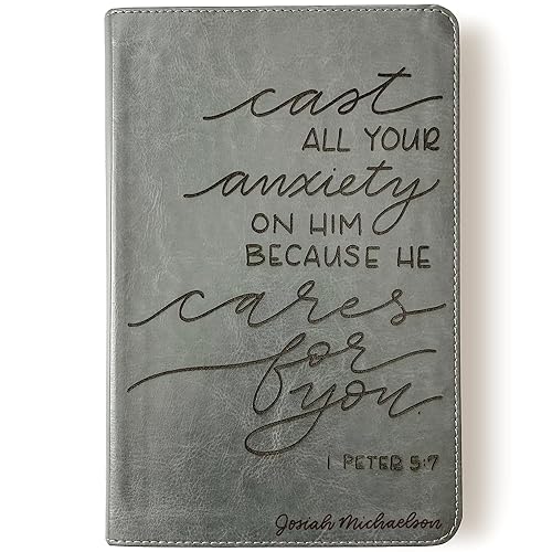 Hand Lettered and Laser Engraved ESV Bible, Student Study Bible with Gray Trutone Leather Cover, Personalized Gift, Custom Name Engraving Available