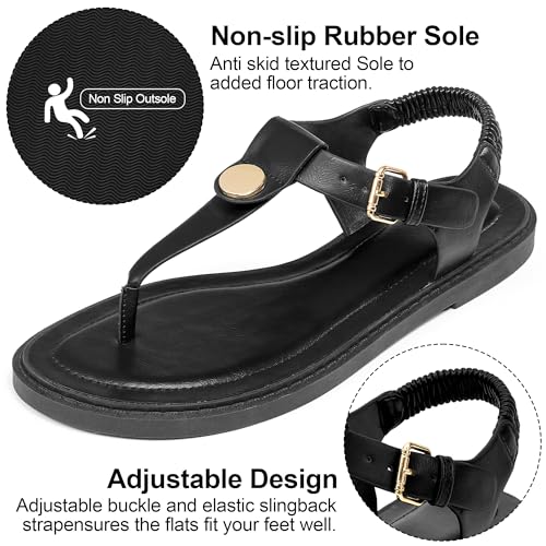 Image of Alicegana Dressy Womens Sandals Summer: Comfortable Strappy Flats Thong Sandals - Casual Walking T-Strap Slingbacks