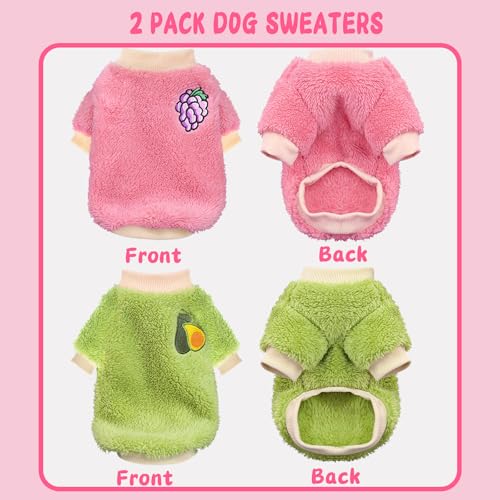 XXS Dog Sweaters for Small Dogs Girl, 2 Pack Warm Fleece Dog Sweater for Winter, Cute Puppy Clothes Small Doggie Coat for Girls - Image 3