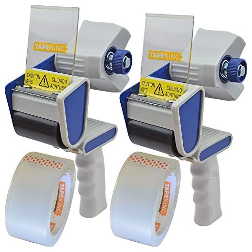 Tape King TX100 Packing Tape Dispenser Gun (2 Pack) - Plus 2 Free Rolls of Packaging Tape - Best Side Loading 2 Inch Lightweight Ergonomic Industrial Gun for Shipping, Moving, Carton and Box Sealing