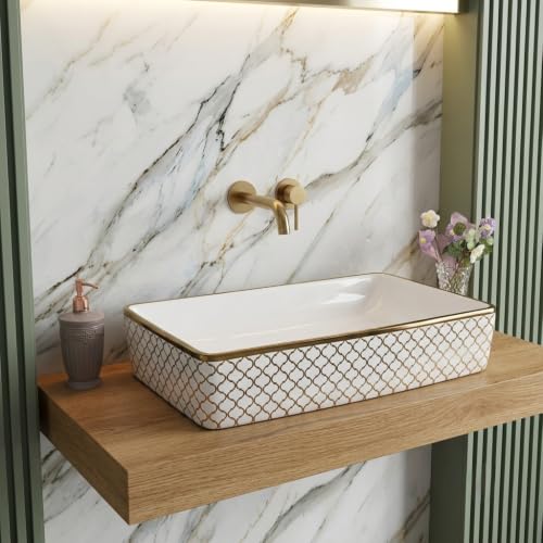 Image of Luxurious Golden Table Top for Bathroom /Ceramic Bathroom Wash Basin /Countertop Wash Basin /Vessel Sink (20x16 Inch)