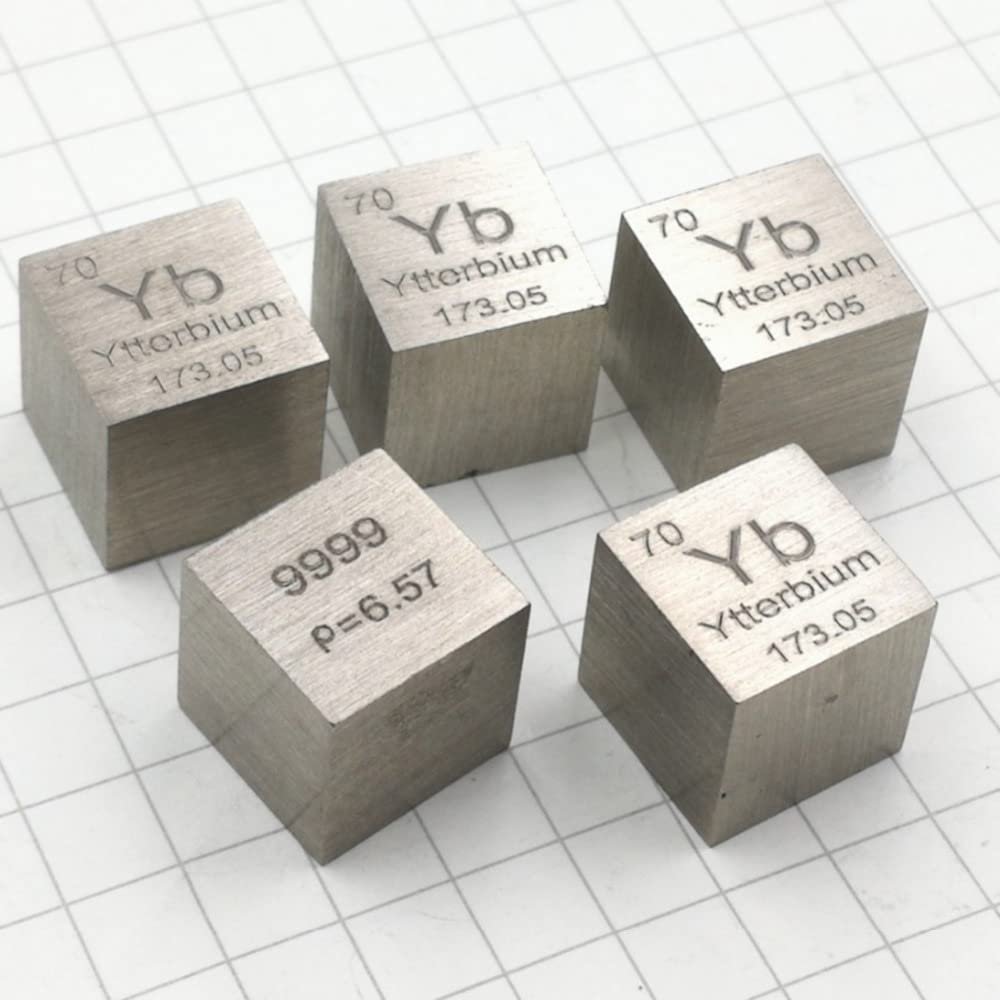 1 cubo de 10 x 10 x 10 mm metálico de itterbio Yb 99,99 % puro ytterbium cubeta maravillosa colección de elementos artesanales