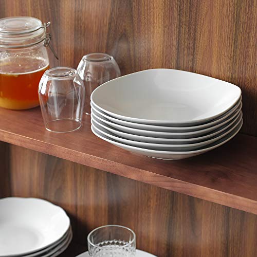 Y YHY Pasta Salad Bowls, White Porcelain Square Bowl Set, 9 Inches, Wide and Shallow, Set of 6