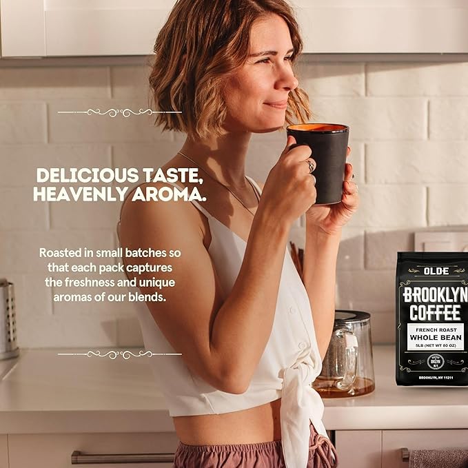 BROOKLYN COFFEE Whole Bean French Dark Roast 5lb Silky Smooth Bold Balanced - Fresh Bulk Coffee Beans Roasted — view 4