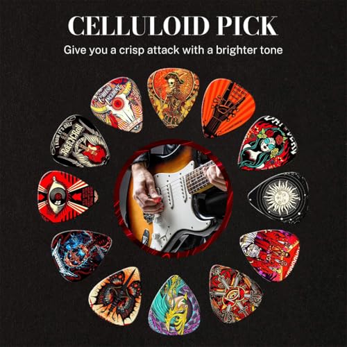 Image of ZIBUYU 12Pcs Guitar Picks PVC Guitar Picks with Thin, Medium & Heavy Picks Rock Aesthetic Pick 0.46mm /0.71mm /1mm (12Pcs Roll)