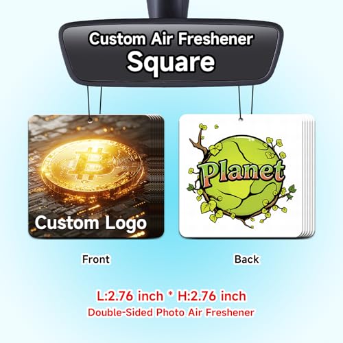 Image of Bulk Custom Car Air Fresheners with Logo or QR Code | Personalized Branded Gifts; 10-1000 Pcs Bulk Orders; Double-Sided Print; Scent Choice Available; Square Shape