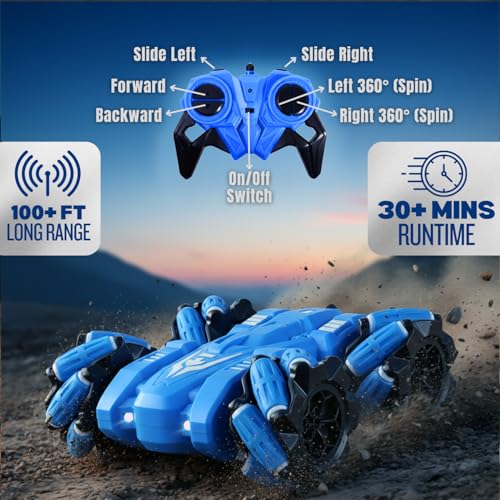 Image of Remote Control Drift Stunt Car 4WD | 360 Rotating | Dual Sided Climbing | High-Speed Tumbling | Rechargeable Stunt Car | C-Type Charging | Remote Control Car for Kids | Made in India. (Blue)