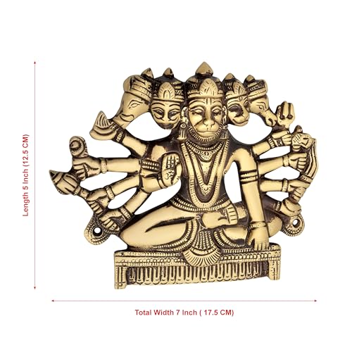 Image of Antique Brass Finish Panchmukhi Hanuman JI Shape Door Hanging | Decorative Wall & Door Accent for Home Entrance | Traditional Indian Door Decor | Pooja Room, Main Door, Temple & Festive Decoration