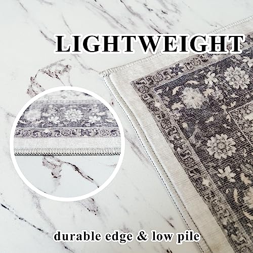 Hallway Washable Runner Rug - 2'6x12 Kitchen Rugs Entryway Rug Runner Vintage Soft Floor Mat Non Slip Indoor Farmhouse Carpet for Bathroom Living Room Bedroom (2'6''x12', Grey)