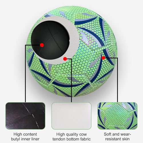 KUWUNG Leuchtender Fussball, Größe 5 Wasserbeständig LED Fussball, Leuchtfussball für Fußballtraining Nachtspiele, Leder Football für Drinnen und Draußen