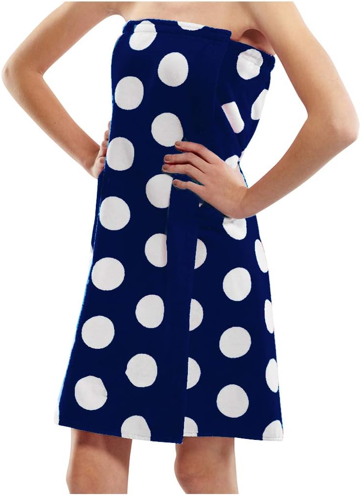 BY LORA Terry Cotton Women's Wrap Towel for Spa, Pool, Beach Cover Up - Navy Blue - OS