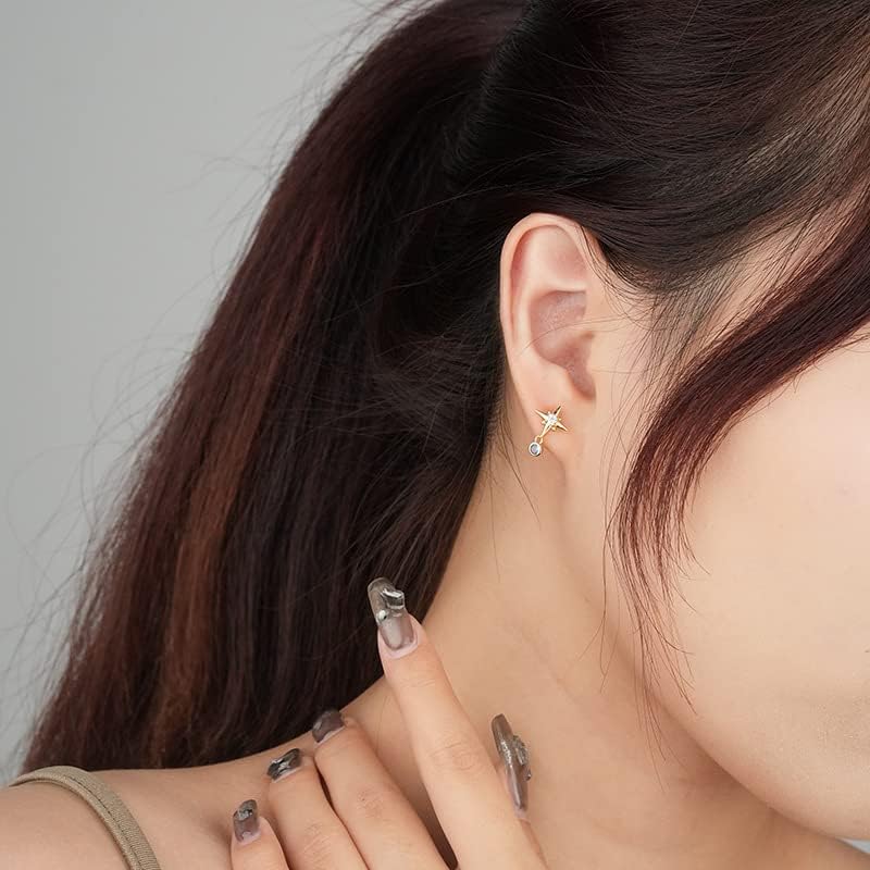 Moon Star Earrings Studs, 925 Sterling Silver Zirconia Earrings Dainty Moon Studs Earrings Star Drop For Women asymmetric Retro - Image 4