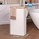 efluky Wäschekorb Schmal 63L, Schlanker Wäschekorb mit Deckel, Beige Faltbare Wäschebehälter mit Bambusgriffen und abnehmbarem Beutel für Waschküche, Schlafzimmer, Badezimmer