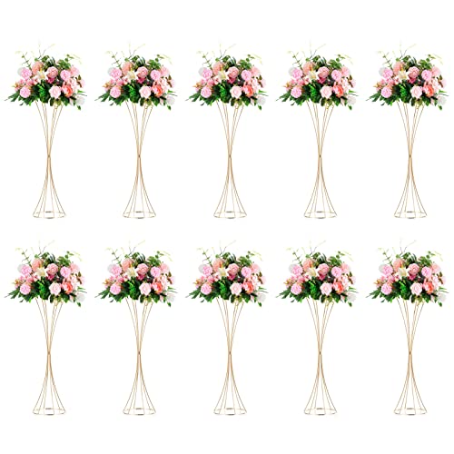 NUPTIO 10 Pcs Gold Centerpieces for Table Wedding, 31.1in Tall Metal Trumpet Vase, Road Lead for Wedding Party Dinner Centerpiece, Flower Stand for Christmas Anniversary Birthday Home Decoration