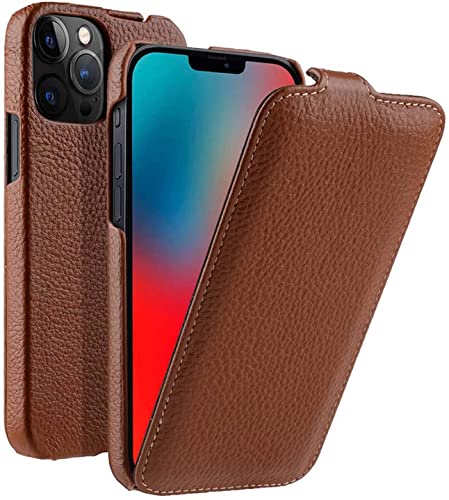 Étui clapet vertical iPhone 13 Pro : housse antichoc marron pour le quotidien