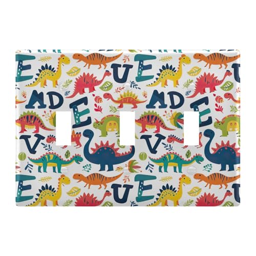 Light Switch Cover Cute Dinosaur Wall Plates for Electrical Outlets 3 Gang 202b5817