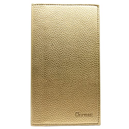 Charmoni - Etui Porte chéquier Talon en Haut - 2 emplacements Porte Carte crédit - pièce d'identité - Cuir Vachette - 11 cm X 19 cm (doré)
