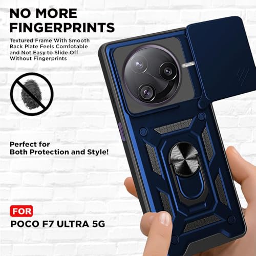 Image of Luxe Back Cover for Poco F7 Ultra 5G | D10 Tough Armor | Sliding Camera Shield | 360 Protection | Kickstand Ring Holder | Military-Grade Shockproof Bumper
