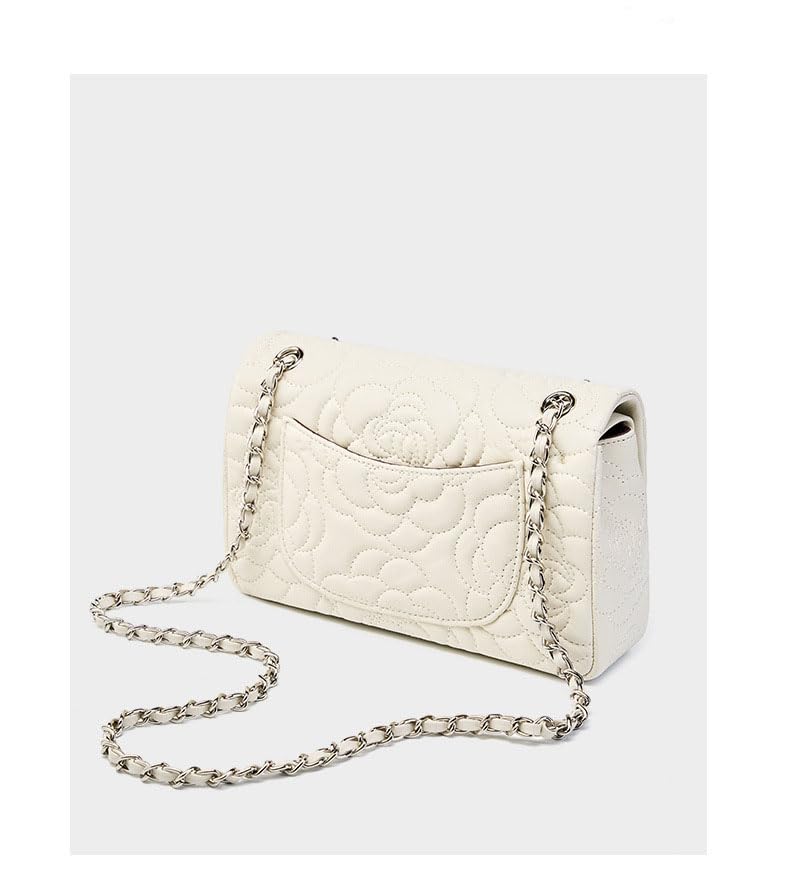 Genuine Leather Women's Bag Camellia Shoulder Bag Lambskin Chain Purse Handbag3