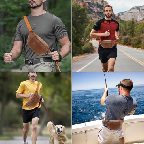 Image of GUSTAVE PU Leather Waist Bag for Men Vintage Brown Shoulder Bag with Adjustable Quick Release Strap, Double Layer Design for Outdoor & Casual Use, Crossbody & Waist Bag, 22x7x16cm Stylish & Durable