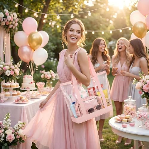 Image of Silkfly Clear Tote Bags Bulk, PVC Shoulder Handbag, Security Approved See Through Bag with Zipper Closure for Work
