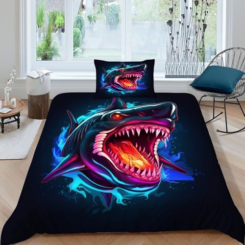 Housse de couette requin imprimé animal parure de lit 135x200 - 3