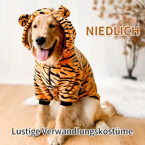 Hundekostüm Hundepullover Bademantel Hund Spaß Tiger mit Kapuze Halloween Rollenspiel Kostüm für Kleine & Mittlere Stitch Kostüm Hund Warm Winterkostüm (Dinosaurier, 4XL)