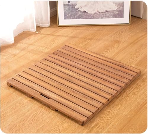 Extra große Teakholz-Badematte 50,8 - 111,8 cm, rutschfeste Duschbodenmatte für Innen- und Außenbereich, Wellnessbereich, luxuriös, Zypressen-Badezimmer-Dekor (61 x 76 cm)