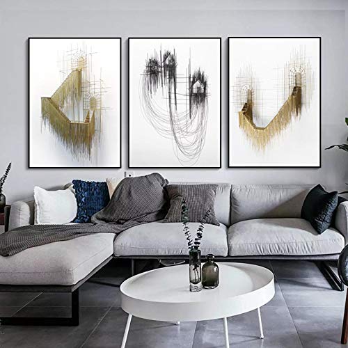 Art mural toile abstrait or noir triptyque 60x80cm pour salon