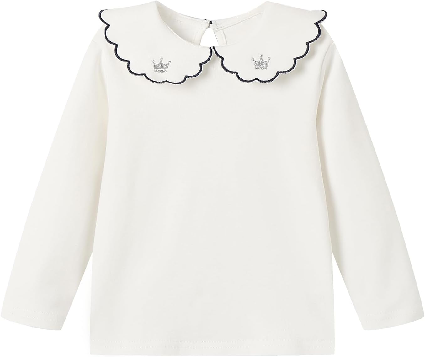 Toddler Little Girls Embroidery Peter Pan Collar Tshirts Long Sleeve Cotton Shirt 2-6Y