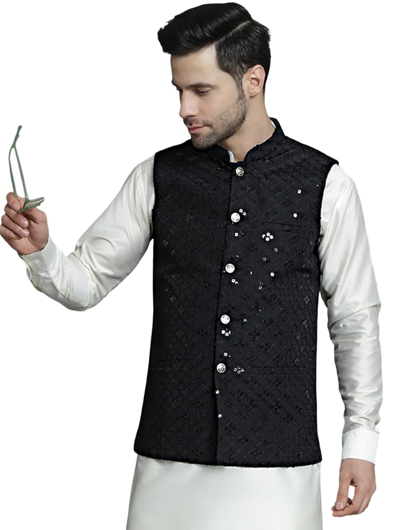 jompers Men's Embroidered and sequins Nehru Jacket-picture-12