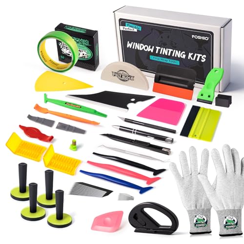 FOSHIO Vinyl Wrap Tool Kits Knife Less Tape 50m (164ft), Felt & Card Squeegee, PPF Squeegee & Tucking Tool, Exacto Knife, Plastic Scraper, Gloves, Magnets for Car Wraps Wrapping Window Tint Kit