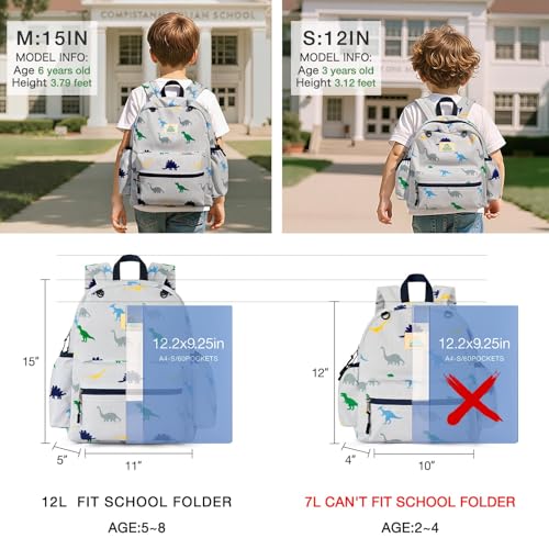 Image of STEAMEDBUN Corduroy Toddler Backpack for Boys 2-4: Kids backpack for Boys Girls - 12 inch Preschool Kindergarten Backpacks - Dinosaur