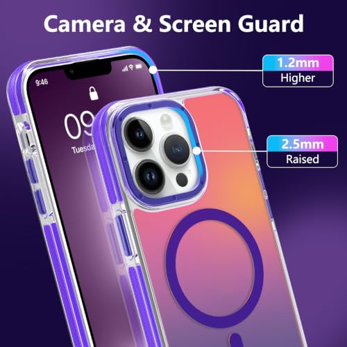 Image of Magnetic Case for iPhone 13 Pro [Compatible with Magsafe] [Cute Fashion Fluorescent Design] [1 Screen Protector] Slim Translucent Matte Case for iPhone 13 Pro 6.1 inch 2021, Purple