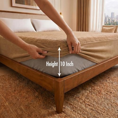 Image of Cotton Feel Terry 72x75 inch Ultra Soft Waterproof Mattress Protector King Size | Breathable Hypoallergenic Mattresses Cover for King Size Bed (Beige)