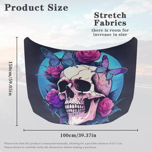 Image of Car Hood Cover for Leaves, Car Bonnet Banner, Universal Fit, Skull Butterfly Rose Waterproof Automotive Hood Covers
