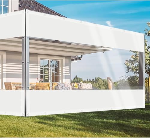Lona Transparente Resistente al Agua de 4,5 x 4,6 m, PVC Transparente, Personalizable, Ideal para cenadores de Exterior, Jardines de Invierno, Cubierta Impermeable, Blanca y Transparente