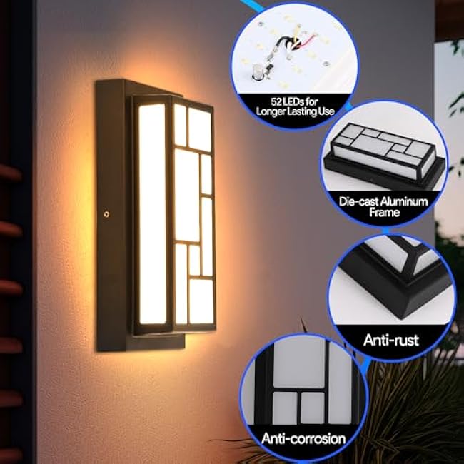 Energetic 5CCT Outdoor Wall Light Fixture 13 Inch Modern 2700K/3000K/4000K/5000K/6500K Black