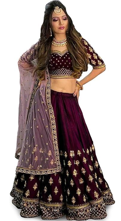avsar trendz Aditya Bharat Bridal Lehenga Set for Women, Embroidered Churidar Suit with Blouse, Purple-picture-52