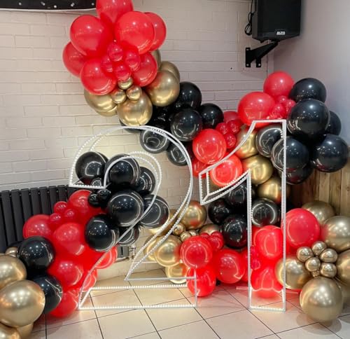 Image of Bezente Red Black and Gold Confetti Balloons Set 60pcs 12 inch