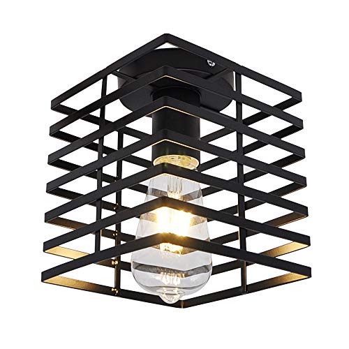 Luz de techo negra pintada para iluminación nocturna de pasillo con jaula de metal, lámpara de techo simple de montaje en superficie antióxido con bombilla led para escalera de baño Artpad Cover