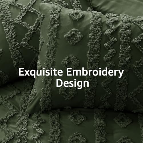 Image of King Size Comforter Set- 7 Pieces Tufted Bed in a Bag King Bedding Sets | All Season Shabby Chic Boho Bedding with Comforter, Sheets, Pillowcases & Shams, Dark Green